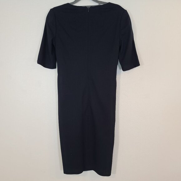 Ralph Lauren Black Label Faux Wrap‎ Gathered Waist Shift Dress Wool Navy Size 2 - Picture 6 of 8